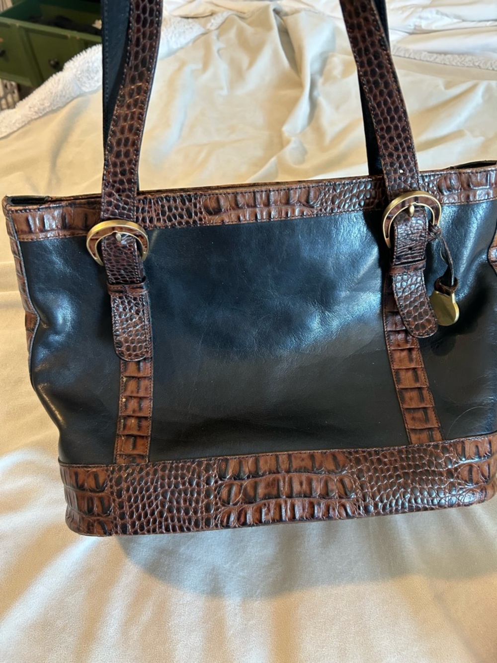 Classic Brahmin Black and Brown Leather Handbag/Tote Bag